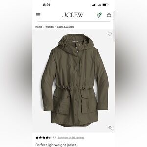 J. Crew Perfect Lightweight Rain Jacket in Dark Moss